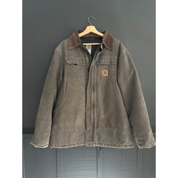 Vintage Carhartt C26 Canvas Arctic Quilt Lined Gray Chore Work Coat Size Large - Picture 1 of 11